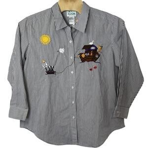 The Quacker Factory Noah’s Ark Button Down Shirt Size 1X Embroidered Whimsical